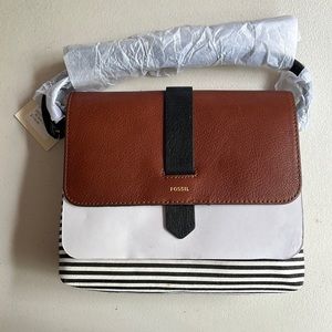 Fossil Kinley Fabric SMLCB Black Stripe Crossbody Purse